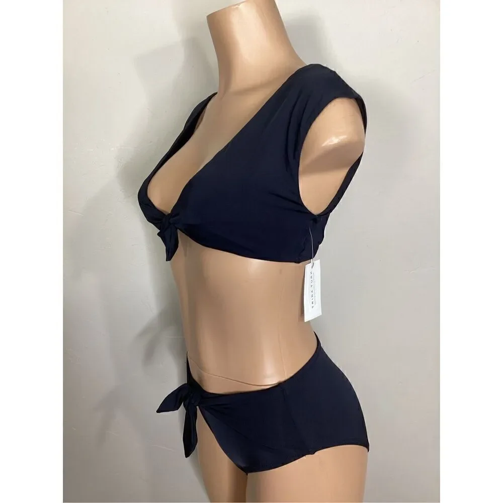 New. Trina Turk black front tie bikini set. 4-top/6-bottom. $155